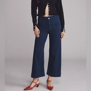 Anthropologie Maeve Colette Cropped High-Rise Denim Wide-Leg Flare Jeans